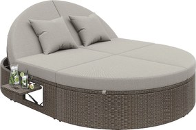 Regulowana 2-osobowa leżanka ogrodowa - Żywica wiklinowa i metal - Fotel wypoczynkowy - Szary