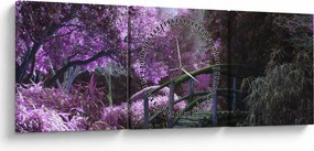 Obraz fioletowego ogrodu (z zegarem) (90x30 cm)