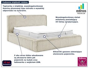 Beżowe łóżko tapicerowane z USB 5 rozmiarów - Cordelio
