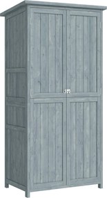 Outsunny Szafka ogrodowa z drewna odporna na warunki atmosferyczne, domek na narzędzia z podwójnymi drzwiami, magnetycznym zamknięciem, na taras, 85 x 54 x 170 cm, szary | Aosom PL