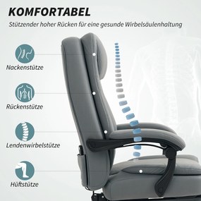 HOMCOM Fotel biurowy z funkcją masażu, regulowane krzesło biurowe z odchylanym oparciem, wyściełane, na kółkach, Szary
