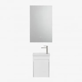 Zestaw Wiszących Mebli Łazienkowych Zintegrowany Z Umywalką Narek Biała & Prostokątny Led I Przeciwmgielny 55x90 Cm Riben & Szczotkowana Szarość ↑20 C
