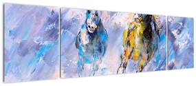 Obraz biegnących koni, obraz olejny (170x50 cm)