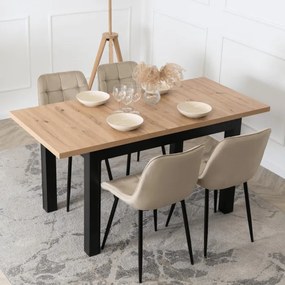 Zestaw Stół Rozkładany SKUBI 120-160 cm Dąb Craft/Czarny i 4 Krzesła Tapicerowane CHRIS Beżowe Nowoczesne