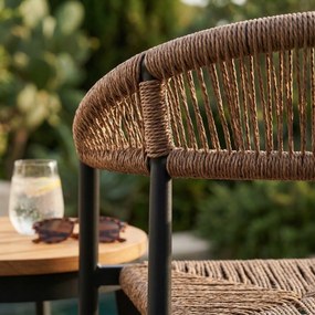 Krzesło Ogrodowe Czarne 56x60x78 cm Plecione Brązowe Sznurki Nowoczesne
