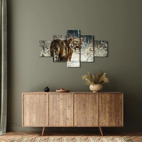 Obraz - Tygrys w zaśnieżonym lesie, obraz olejny (125x70 cm)
