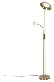Lampa stojąca brązowa z LED i ściemniaczem z lampką do czytania - Fez Retro Oswietlenie wewnetrzne