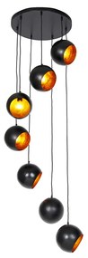 Lampa wisząca czarna ze złotym wnętrzem 7-światłowa - Crooked Cluster Nowoczesny Oswietlenie wewnetrzne