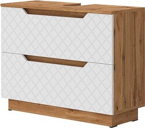 Szafka na wannę dąb/biały ze strukturą płytek 79.6x32x62.5 lotta