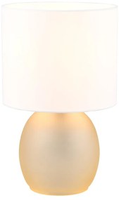 Lampa stołowa w biało-złotym kolorze z tekstylnym kloszem (wys. 29 cm) Vela – Trio