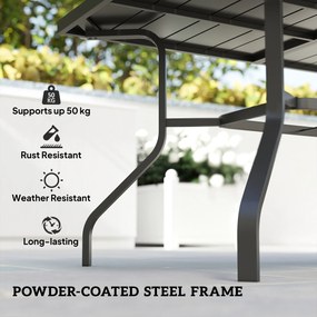 Outsunny Stół Ogrodowy 152x90 cm, Stół Balkonowy Odporny na Warunki Pogodowe, z Otworem na Parasol, Design z Lamelami, Czarny