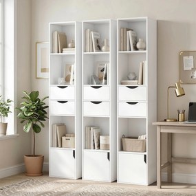 HOMCOM Regał na książki z 2 szufladami, wąska szafka z 3 otwartymi półkami, do biura, sypialni 30x24x158cm Biały | Aosom PL