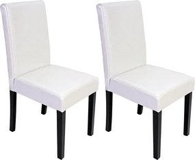 Krzesło do jadalni Littau (zestaw 2 sztuk), skóra, biały, ciemne nogi