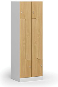 Metalowa szafka ubraniowa Z, 4-drzwiowa, 1850 x 600 x 500 mm, demontaż, zamek cylindryczny, drzwi laminowane, buk