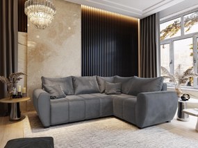 Masseno Narożnik MADISON z funkcją spania i pojemnikiem na pościel Narozniki L, Rozkładana sofa - Szary, PAROS 06