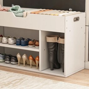 Biała szafka na buty z drewnianym siedziskiem i schowkiem 80 cm