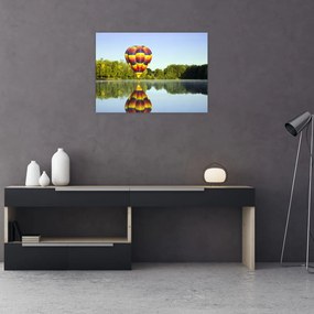 Obraz balonu na ogrzane powietrze nad jeziorem (70x50 cm)