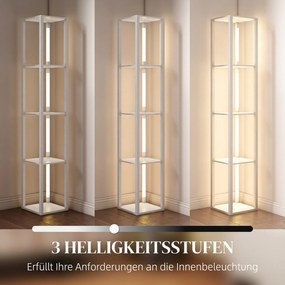 HOMCOM Lampa stojąca LED z półkami, nowoczesna ściemniana lampa stojąca z 3 poziomami jasności i przełącznikiem nożnym, biały | Aosom PL