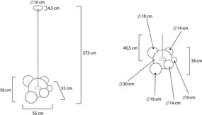 Lampa wisząca z okrągłymi kloszami Capri 6 złota