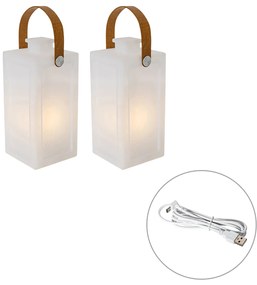 Zestaw 2 lamp stołowych biały efekt płomienia ładowalne IP44 - Stard