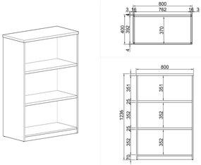 Regał biurowy ARRISTO LUX, 800 x 400 x 1236 mm, brzoza