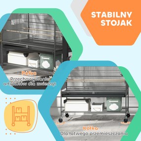 PawHut Klatka dla ptaków z drążkami siedziskowymi, zabawkami dla ptaków, wyjmowaną tacą na dnie, 1 półka, Szary