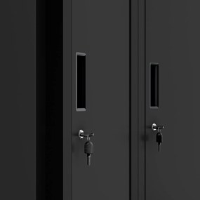 Szafka pracownicza metalowa czterokomorowa czarna: KACPER II, 600 x 1800 x 500 mm