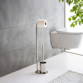 Stojak na papier toaletowy ze szczotką ze stali nierdzewnej w kolorze srebra z połyskiem Levante – Wenko