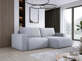 Narożnik z funkcją spania i pojemnikiem, miękki sztruks, prawy, 247x143x83 cm, kolor jasny jesion