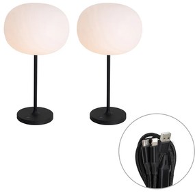 Zestaw 2 nowoczesnych ładowalnych białych lamp stołowych - Maloi