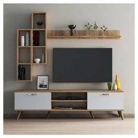 Biały zestaw pod TV w dekorze sosny 180x48 cm Veronica – Kalune Design