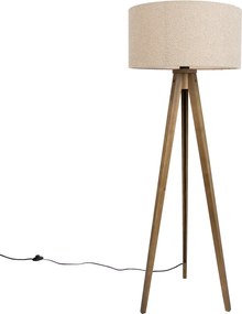 Vloerlamp hout met beige kap van teddy stof 50cm - Tripod Classic