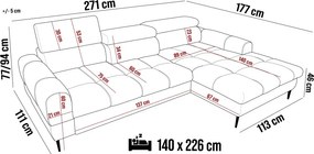 Narożnik VOSS S układ L Lewostronny z funkcją spania i pojemnikiem WERSAL