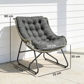 Outsunny Fotel rattanowy z poduszką, wyściełany fotel ogrodowy z polirattanu, fotel wiklinowy do 120 kg | Aosom PL