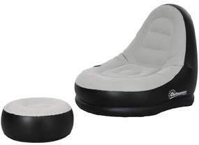 Outsunny Fotel Nadmuchiwany Fotel Ogrodowy, 125 x 100 x 87 cm, Szary + Czarny