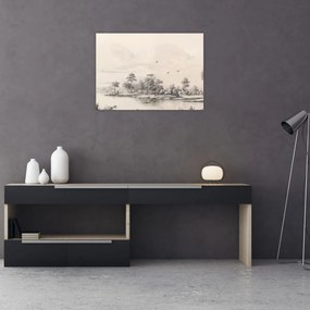 Obraz - Rysunek krajobrazu w stylu vintage (70x50 cm)