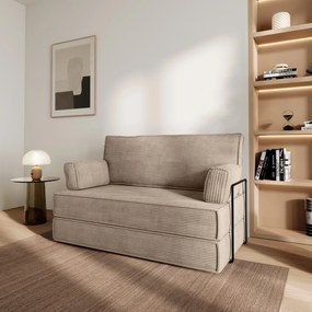 Masseno Sofa piankowa LADIA z funkcją spania, Kanapa z pianki do salonu, Bezmontażowa, Tkanina sztruksowa – Beżowy POSO 02