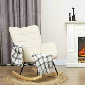 HOMCOM Fotel Bujany, Grube Wypełnienie, Szerokie Oparcie, Drewno Bukowe/Rama Stalowa, do 120 kg, Beżowy