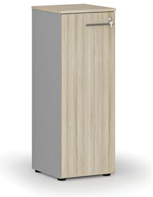 Szafa biurowa niska z drzwiami PRIMO GRAY, 400 x 420 x 1087 mm, szary/dąb naturalny