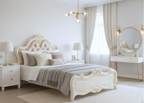 Łóżko z zagłówkiem w kształcie korony 120x200 cm Charme. Łóżko francuskie, zagłówek z kryształkami, rzeźbiony zanóżek, dekory w kształcie róży. Kolekcja La Perle.