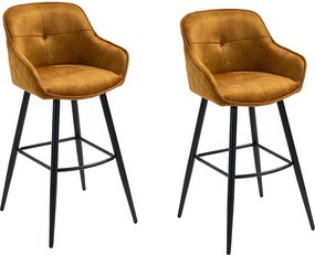 Zestaw 2 krzeseł barowych - materiał i metal - ciemnożółty - SHERRY