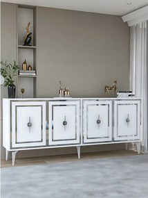 Komoda – 180 cm x 78,6 cm x 35 cm – Biały i srebrny – Płyta wiórowa pokryta melaminą