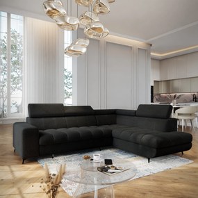 Masseno Narożnik MORIVA z funkcją spania i pojemnikiem na pościel Narozniki L, Rozkładana sofa - Czarny, QUELLE 100
