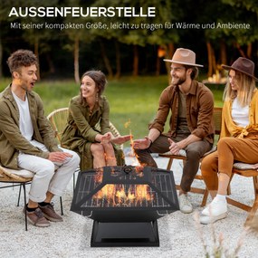 Outsunny Misa Paleniskowa z Rusztem Grillowym i Osłoną Iskier Stalowa Czarna Idealna do Ogrodu i na Kemping 45x45x34cm | Aosom PL