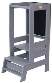 Szary pomocnik kuchenny dla dzieci z litego drewna sosnowego Montessori – Meowbaby