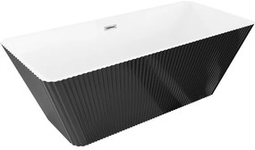 Mexen Tava wanna wolnostojąca ryflowana 170 x 75 cm, biała/czarna, przelew chrom - 52851707575-01