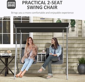 Outsunny Huśtawka Hollywood dla 2 osób z daszkiem i stolikiem, metalowa konstrukcja, do 180 kg, 175x110x165 cm, Czarny