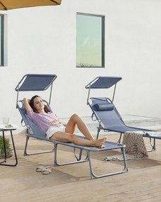 Leżak ogrodowy LAGUNA z regulowanym daszkiem, 193x53x29cm, niebieski SongmicsHome
