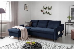 Ciemnoniebieski aksamitny narożnik rozkładany Miuform Stylish Stan, lewostronny