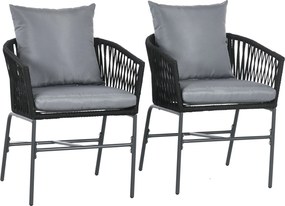 Outsunny Krzesła Ogrodowe, 2 szt., Design Boho, Poduszki na Siedzisko i Oparcie, Wygodna Powierzchnia Siedziska, Rama Metalowa, Czarny